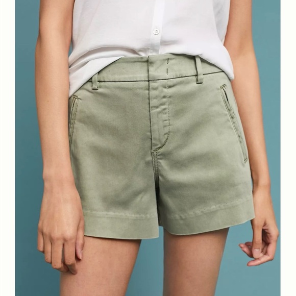 Level 99 Anthropologie Brit High Rise Trouser Shorts Cedar Green Tailored 27 - Picture 2 of 12